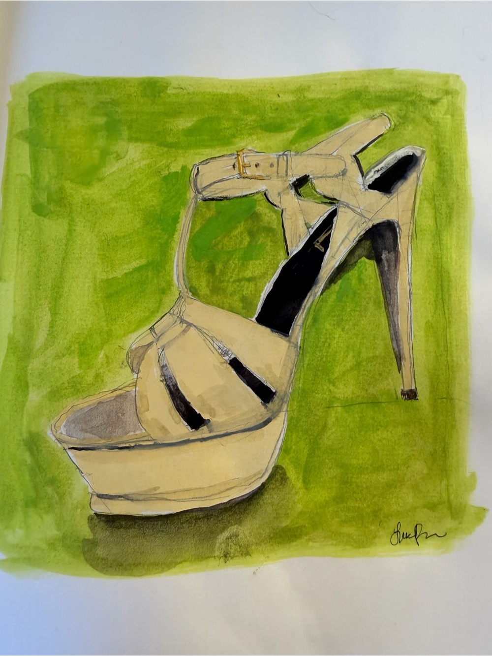 Original YSL Tribute Heel Watercolor Painting